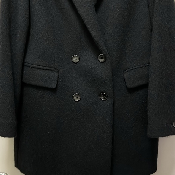 REISS Black Textured Soft Wool blend Double-Breasted Peacoat Size 8 - Picture 2 of 9
